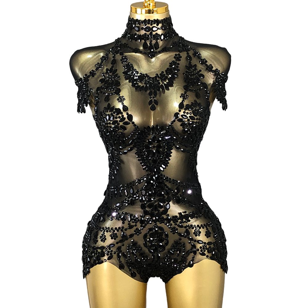 Rhinestone Banding Trim - Glitzernder Strass-Bodysuit für Damen, Sexy Transparentes