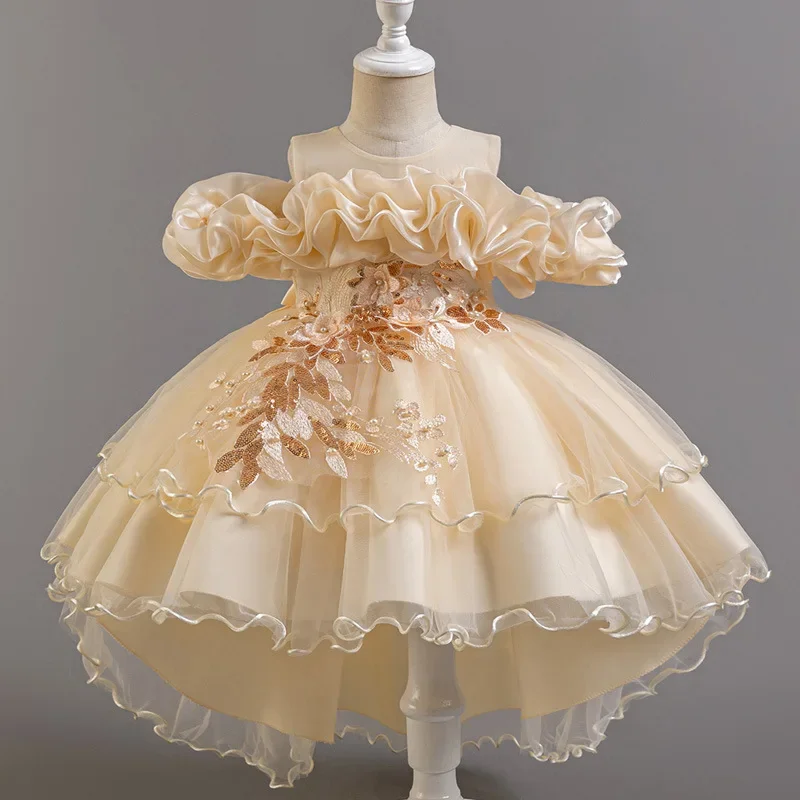 Modische Blumenmädchenkleider  – Lace Ribbon Trim Bewertung und Preis